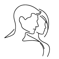 Abstract line art of two faces in profile silhouette  