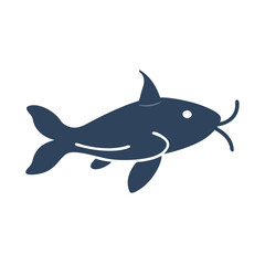 Stylized dark blue catfish with minimalist design on black