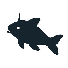 Flat vector illustration of a stylized dark blue fish