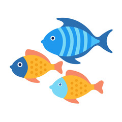 Fototapeta premium Cute cartoon fishes on black background in flat design