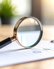 magnifying glass over checklist document, symbolizing quality control, document review