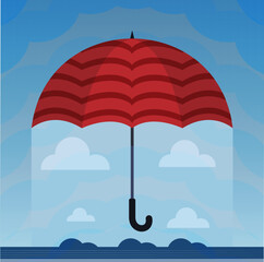 stylized vector image of an umbrella. clipart, flat graphics, stylized drawing. rain protection, an object against the sky.
