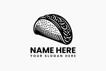 Minimalist monochrome line art taco with layered ingredients vector illustration isolated on white. Mexican street food concept  