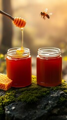 honey bottle mockup design with honeycomb on top