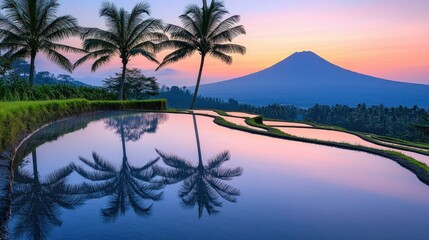 Obraz premium Serene Sunrise over Rice Terraces