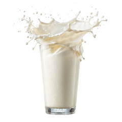  Glass of Milk with Dramatic Splash on Transparent Background