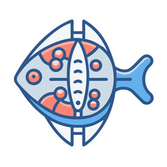Stylized diagram of a fish, dissected for educational purposes