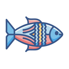 Stylized fish illustration in bold outlines against black background