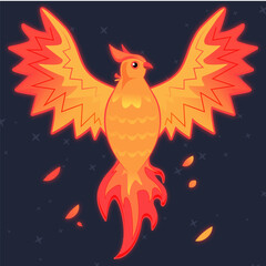 Stylized vector image of a phoenix bird. mythical animal, firebird.
