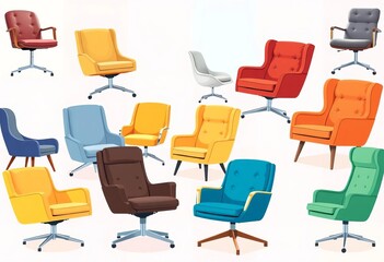 Obraz premium Stylish & comfortable chairs, diverse designs for home or office Vector illustrations, vector, pillow