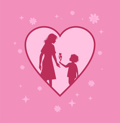 Mother's day illustration Design. a boy gives flowers to his mother. Happy Mother's Day. Vector 04