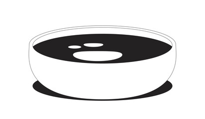 Hoisin sauce in bowl 2D line object. Asian condiment. Dark glaze. Chinese savory dip. Culinary dipping. Kitchen ingredient isolated clipart vector ink outline item. Monochrome spot illustration