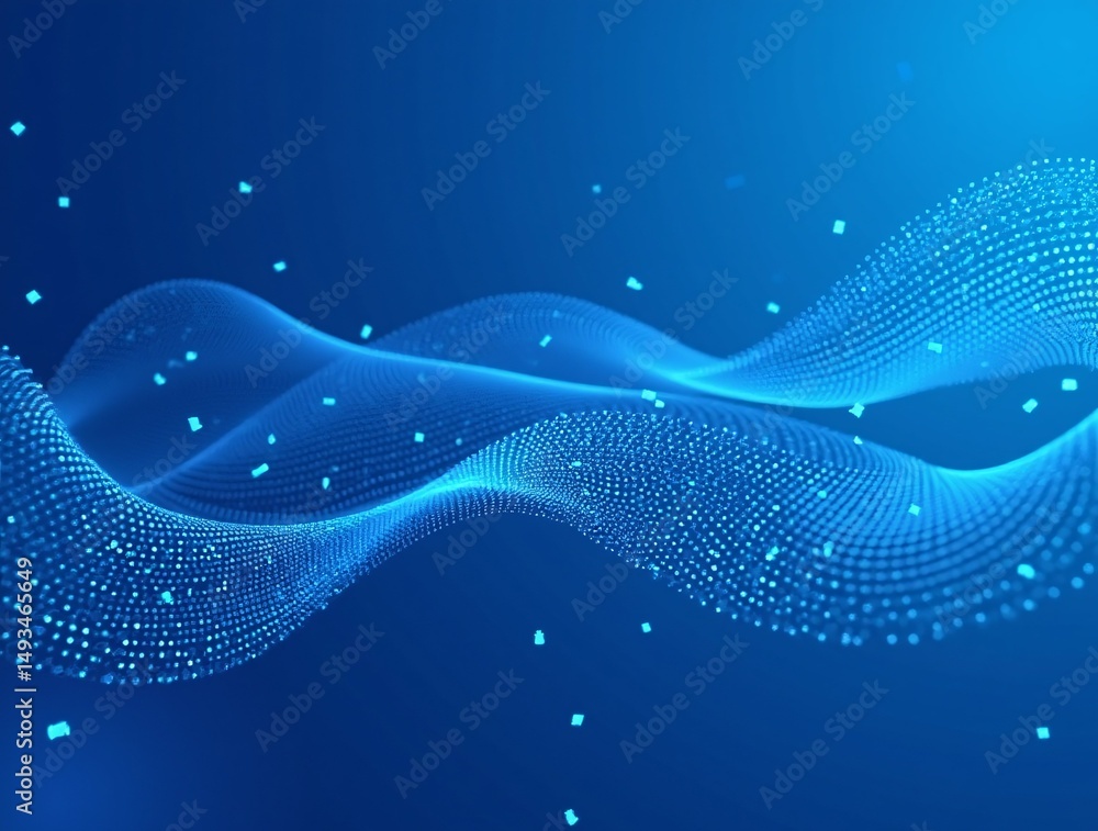 Poster vector illustration abstract technology with molecule, flowing dot particle wave flow line, wirefram