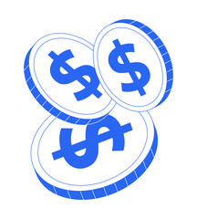 Dollar coins pile 2D line object. Cash profit. Financial income, investment money, savings. Economy currency. Banking finance isolated clipart vector blue outline item. Monochrome spot illustration