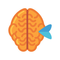 Human brain hit by arrow flat vector illustration