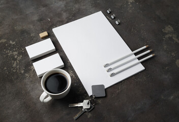 Plakat Blank corporate stationery set on concrete background. Template for branding design.