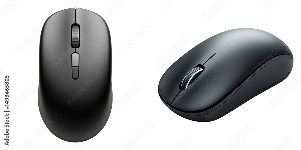 Fototapete Single wireless computer mouse in matte black isolated on transparent PNG image perfect for tech or gadget visuals
