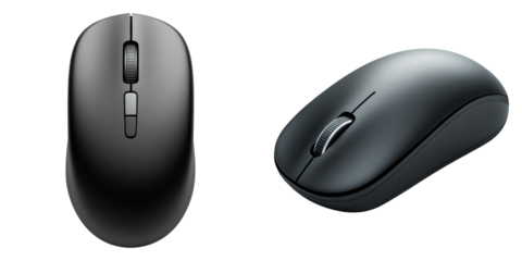 Single wireless computer mouse in matte black isolated on transparent PNG image perfect for tech or gadget visuals