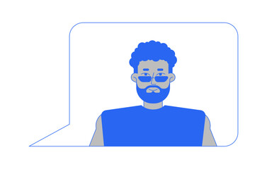 Beard black man avatar with sunglasses inside speech bubble 2D line character. Internet profile. Social media. Online communication isolated vector blue outline person. Monochromatic spot illustration