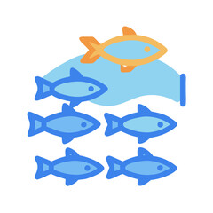 Stylized shoal of fish swimming in formation