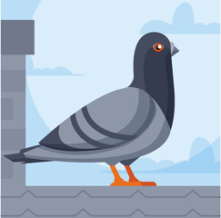 stylized vector image of a street pigeon. flat graphics. a large grey bird on the roof, a kind silly character, urban fauna.
