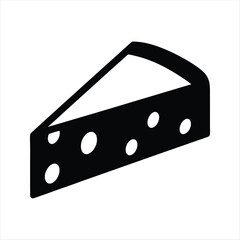 Black and white image of a wedge of Swiss cheese with holes