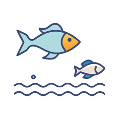 Two fish swimming above water waves simple graphic style