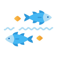 Two blue fish swimming in water, flat design style