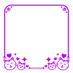 purple line square frame have heart with cute cat and sparkle