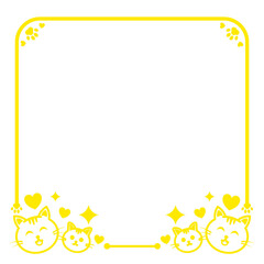 yellow line square frame have heart with cute cat and sparkle