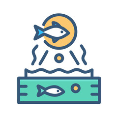 Abstract fish farm with water and geometric shapes