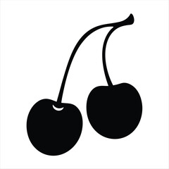 Silhouette of two cherries connected by a stem on white background