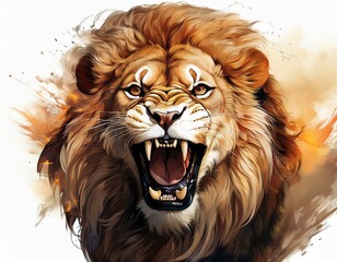 furious lion roaring lion isolated on white background digital art