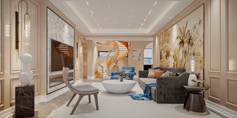 3d render modern living room