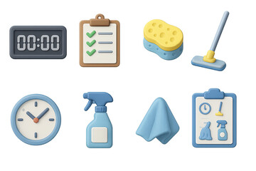 Cleaning service 3d icons set – neat, tidy, housekeeping symbols