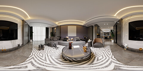 360 degree view, 3d render modern living room