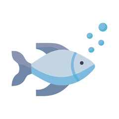 Simple blue fish swimming with air bubbles flat design