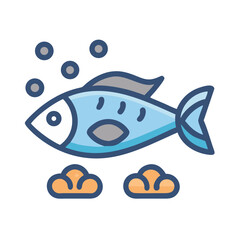 Stylized Fish Illustration with Bubbles on Black Background