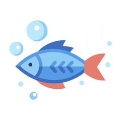 Stylized blue fish swimming in bubbles illustration
