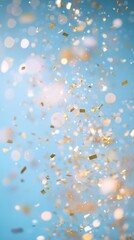 Golden Confetti Falling on a Soft Blue Background