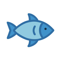 Stylized blue fish icon on black background graphic