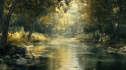 Obraz premium The flowing rivers add to the peaceful and reflective mood of the scene