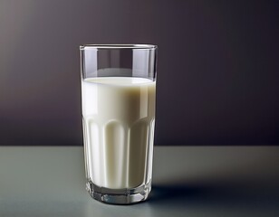 fresh milk in a tall glass with a neutral background
