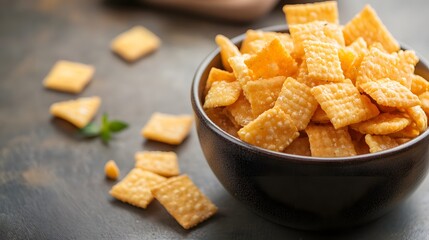 Delicious homemade cheese crackers recipe in a bowl perfect snack food photography idea concept image