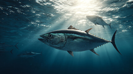 tuna swimming in open ocean