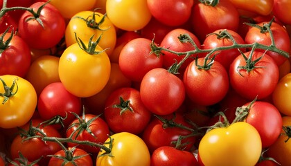a pile of red and yellow tomatoes