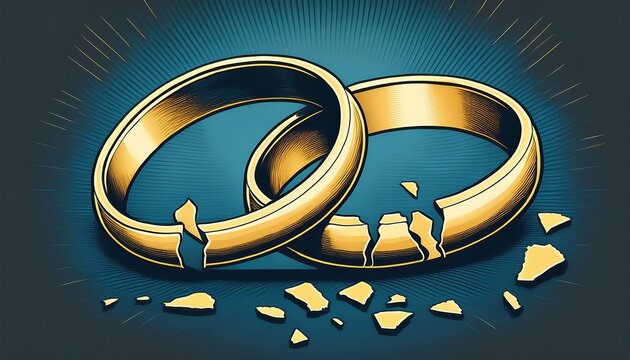 broken wedding rings symbolizing end of a relationship and separation