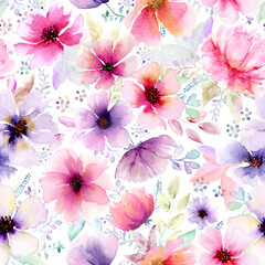 Watercolor abstract bold floral seamless pattern