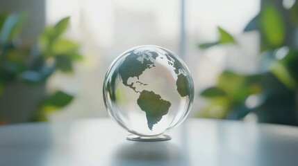 Delicate glass globe reflecting environmental consciousness and planetary awareness