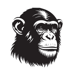 Black Color Chimpanzee Silhouette Vector Illustration, Solid White Background. minimal vector design
